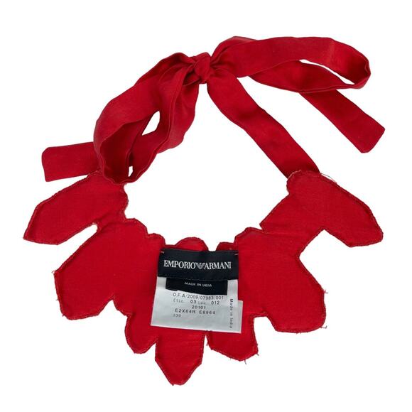 Emporio Armani Red Statement Rhinestone Crystal Jeweled Ribbon Tie Bib Necklace - Picture 2 of 5